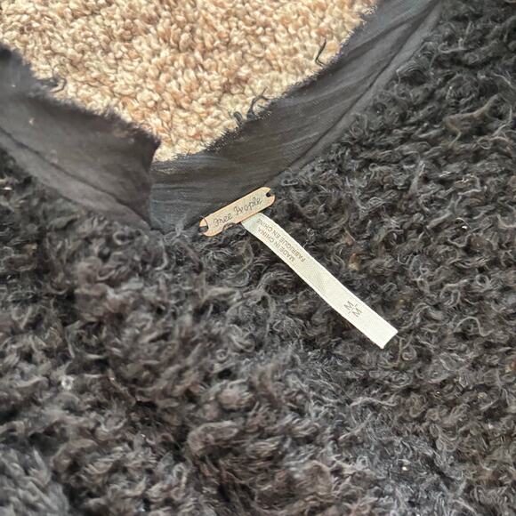 Free People Jagger Shaggy Duster Length Wool Blend Cardigan Black Sz M - Picture 12 of 14